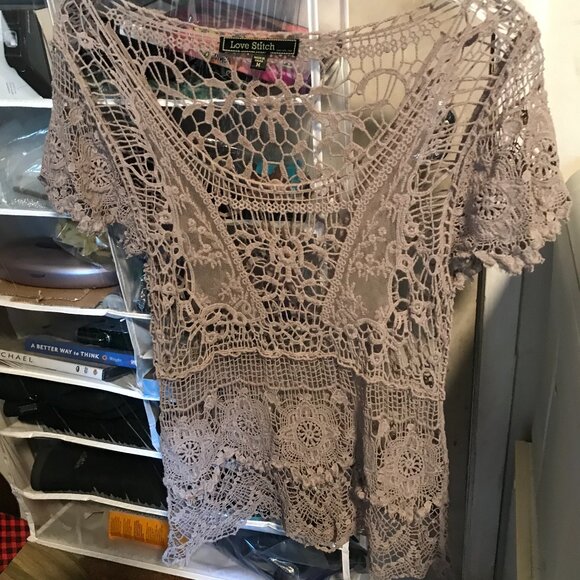 Vintage Crochet Hippie Beach Boho Cover Up Medium - Picture 6 of 10